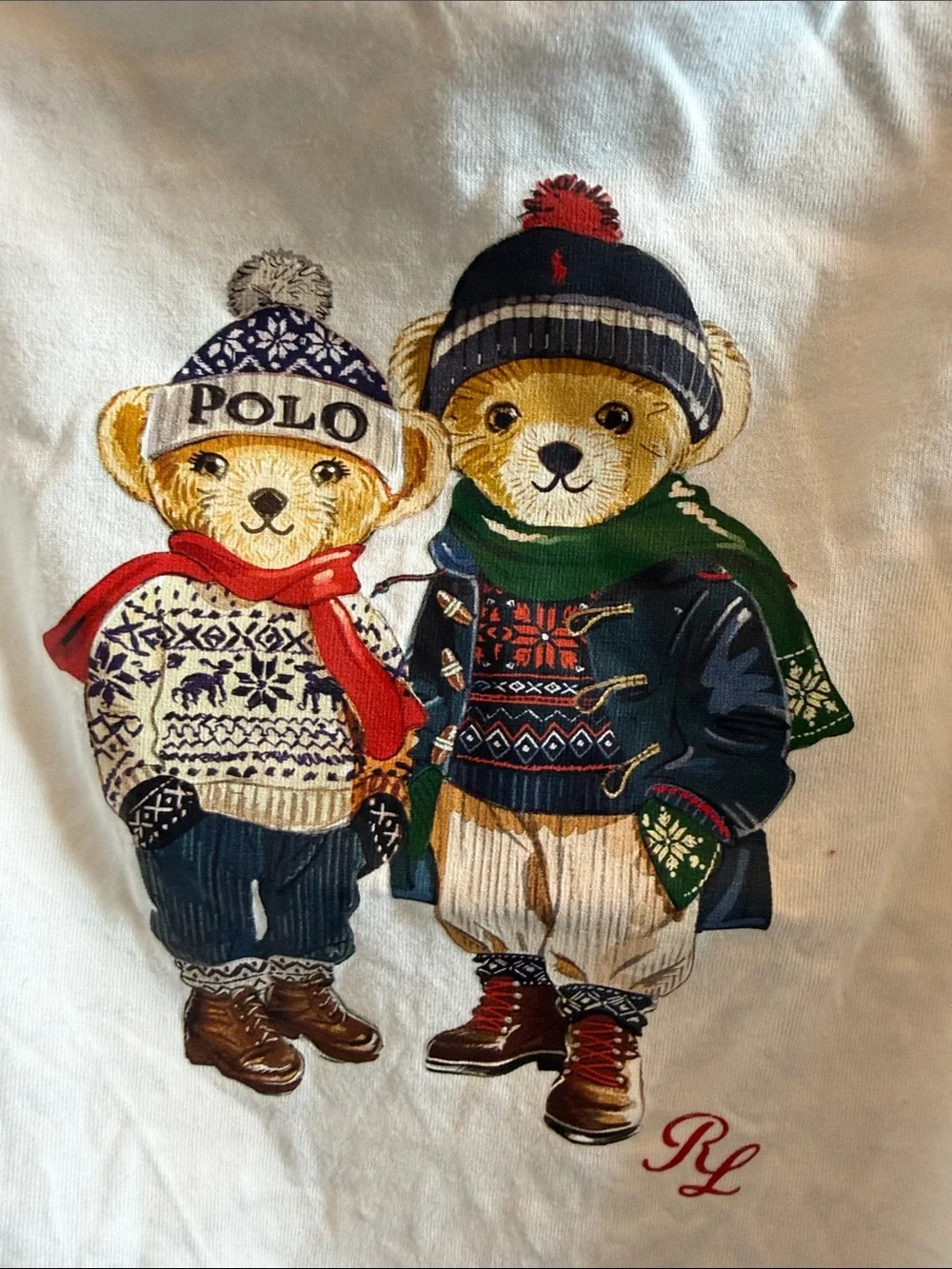 Ralph Lauren baby winter Cream Long-Sleeve Polo Bear Graphic Tee